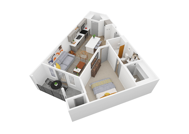 Floor plan for 1 bed, 1 bath, 767 sqft
